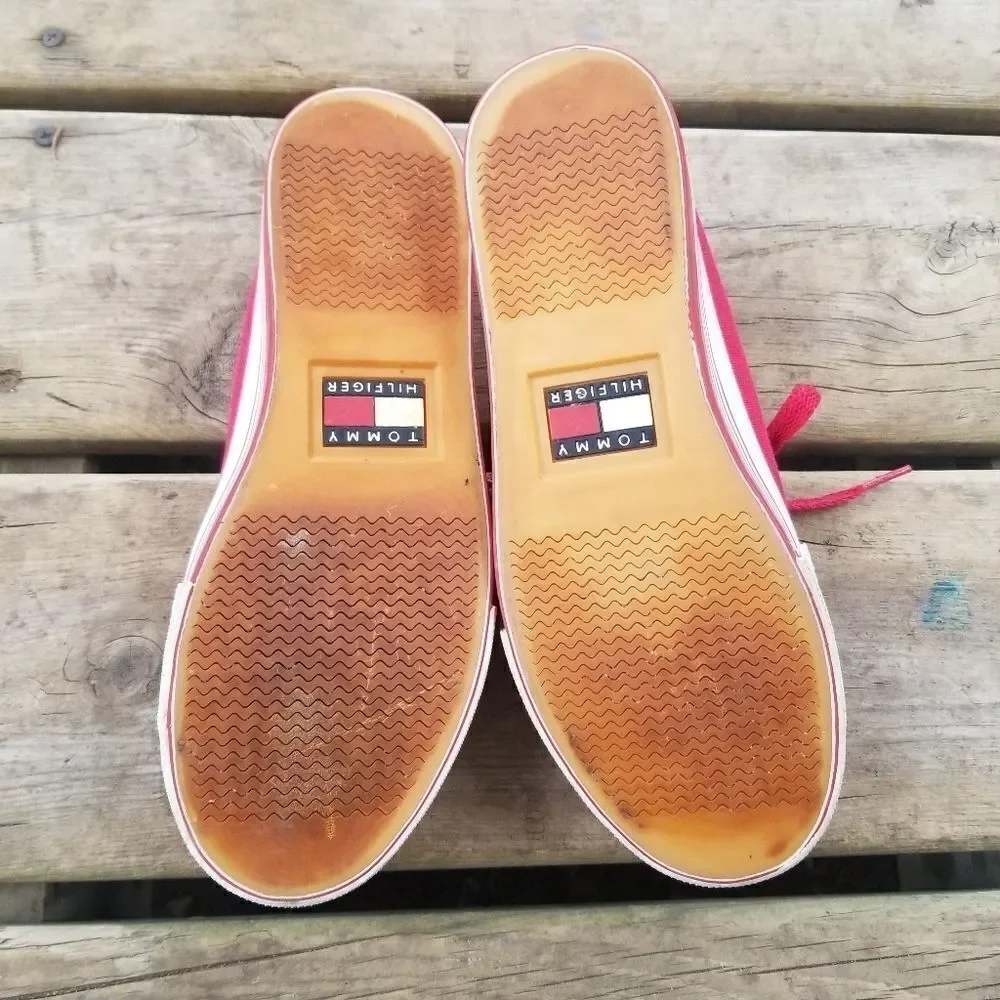 Vintage 90s y2k Tommy Hilfiger Platform Red Canvas Backless Slip-on Sneakers 7.5